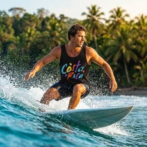 Morpho no sleeve Costa Rica T shirt 100 percent cotton 17 X 2 34 chest 27 in